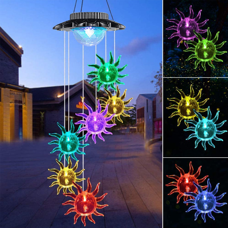 Luci solari del campanello del vento che cambiano colore