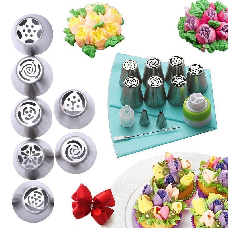 Set di beccucci in acciaio inox (13 pezzi) per cupcakes e decorazioni per torte