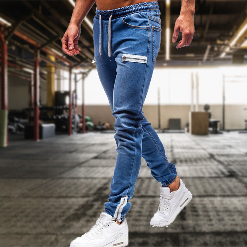 Jeans sportivi da uomo casual con zip