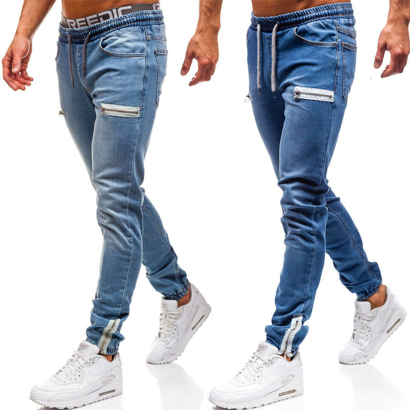 Jeans sportivi da uomo casual con zip