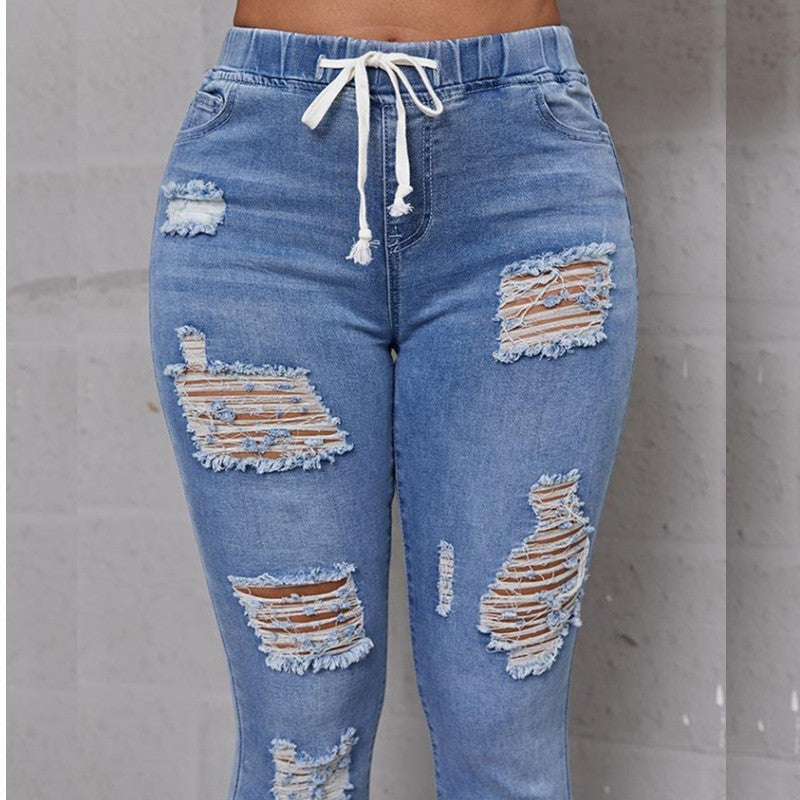 Jeans strappati in vita elastica per le donne